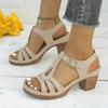 Women's Solid Color Fashion Sandals, Summer T-strap High Heels, Casual Single Strap Non-slip Thick Heel Shoes