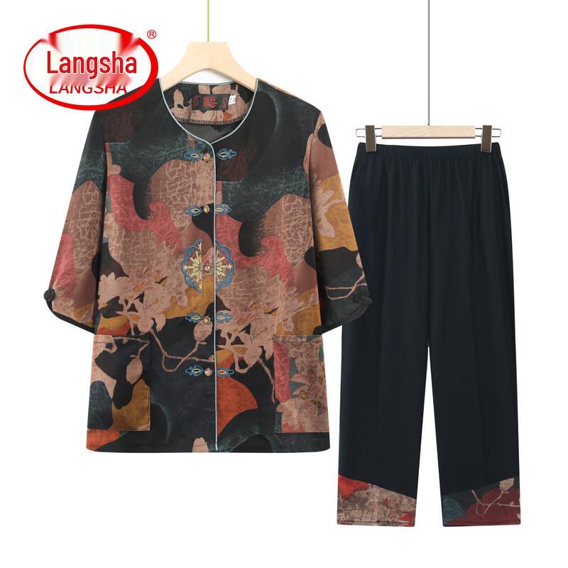 

LangSha Women s Floral T-shirt Two-piece Set XL