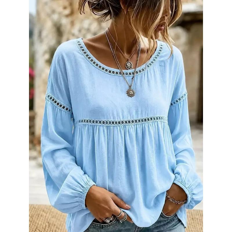 JPNTKY Women's Fashion Casual Long Sleeve O-Neck Blouses & Shirts