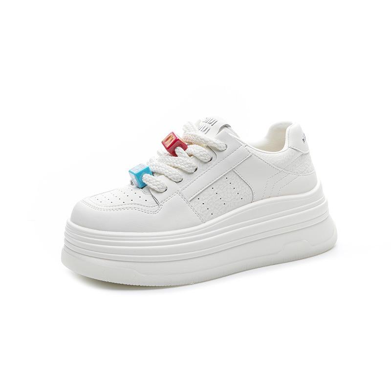 Leather little white shoes women's spring new trend buckle decorative board shoes thick sole height small casual shoes