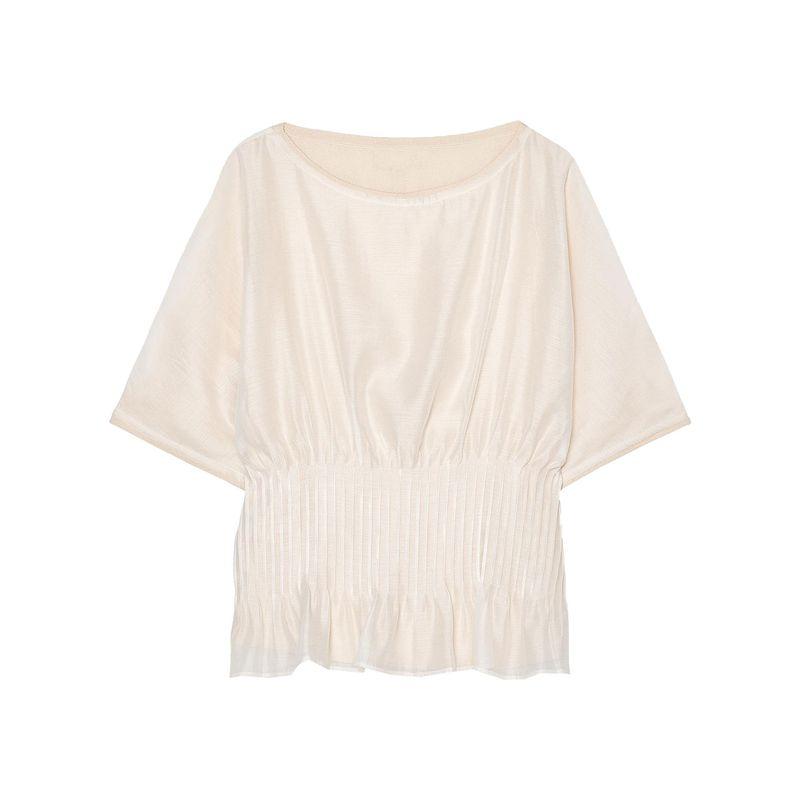 Zaprha 2025 Summer New Organza Patchwork Pleat Decoration Boat Neck Sleeveless Knitted Top 2142064