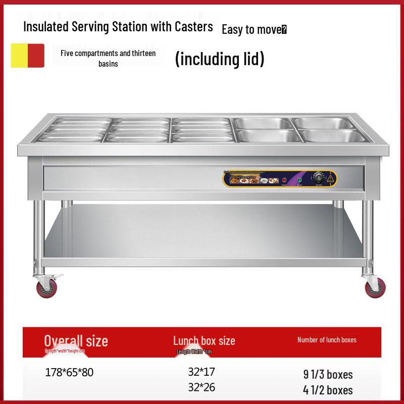 Stainless Steel Mobile Food Warming Table with Casters - Insulated Hot Dish Serving Cart