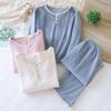 2026 New Autumn/Winter Women's Pajama Set 100% Flannel Round Neck Thickened Solid Color Home Clothes Long Sleeve Two Piece Set
