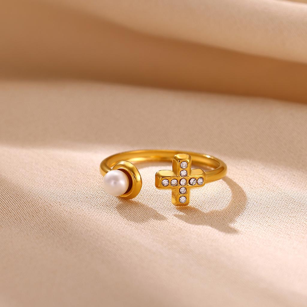 Fashion Gold Color Open Rings For Women Zirconia Moon Star Cross Adjustable Finger Ring Flower Romantic Aesthetics Jewelry Gift