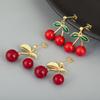Nidin New Fashion Cherry Shape Glossy Drop Earrings For Women Female Anniversary Party Sweet Temperament Style Ear Jewelry Gifts