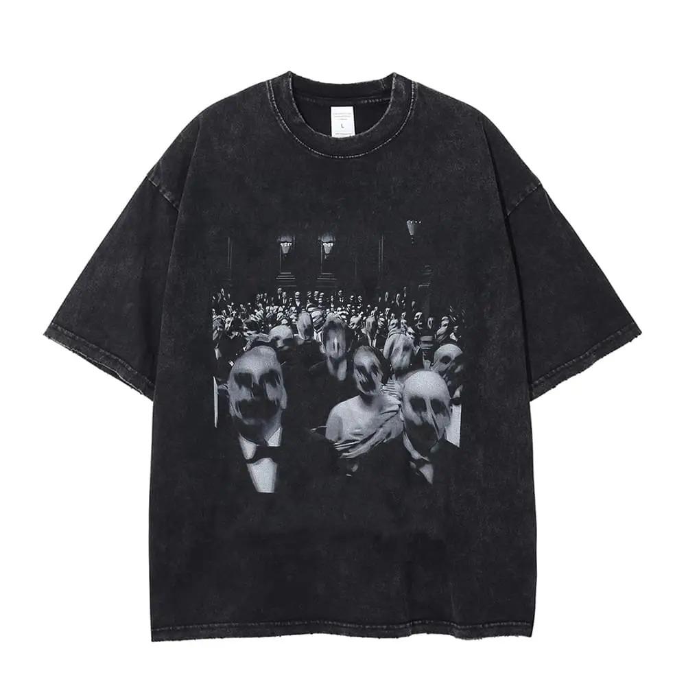 Summer Men Washed Vest Vintage T Shirt Gothic Tshirts Streetwear Punk Sleeveless Vest Top Y2k Short Sleeve Shirt