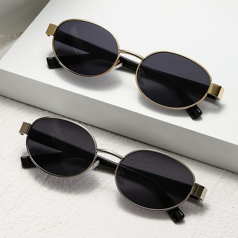Fashion High-End Retro Oval Metal Frame Sunglasses - Unisex Sun Protection
