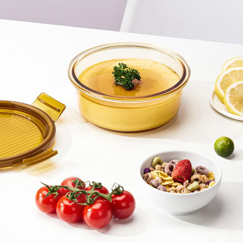 Lock & Lock Amber Round Glass Food Container