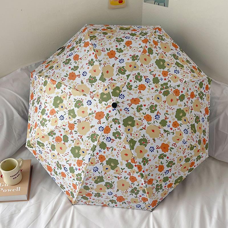 Small floral umbrella Women's weather and rain automatic sun umbrella Sunscreen UV protection ins Small vinyl parasol
