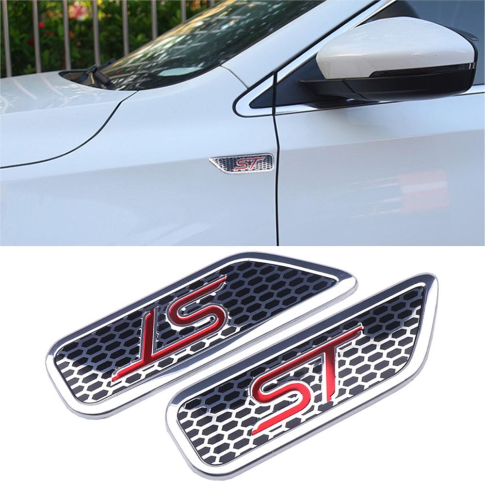 BAZG2 2pcs Aluminum Car Side Fender Stickers ST Badges Auto Body Dekoration For Ford ST FOCUS 2 3 Mondeo Fiesta Kuga MK3 MK2 MK4