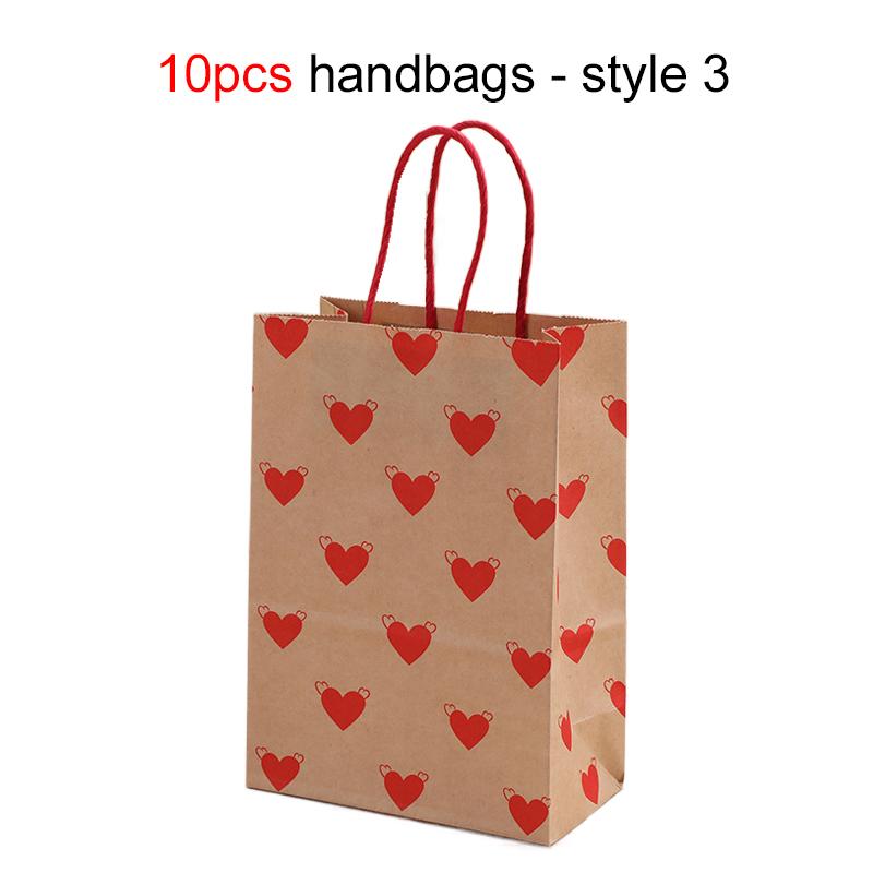 10pcs Kraft Paper Gift Bags with Handles Valentine Day Style Festival Supplies Wedding LOVE Print High-capacity Storage TMZ