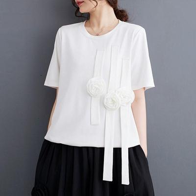 Short Sleeve Plus Size Cotton Vintage Casual Loose Tops Women Summer T-shirt