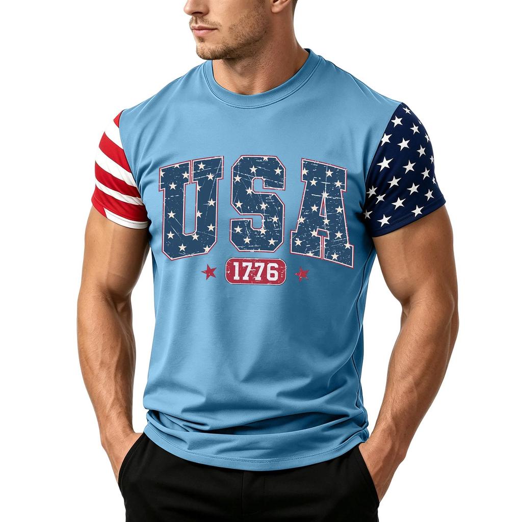 Men's Independence Day Flag Print Short Sleeve T-Shirt, Loose Casual Daily Summer Tops