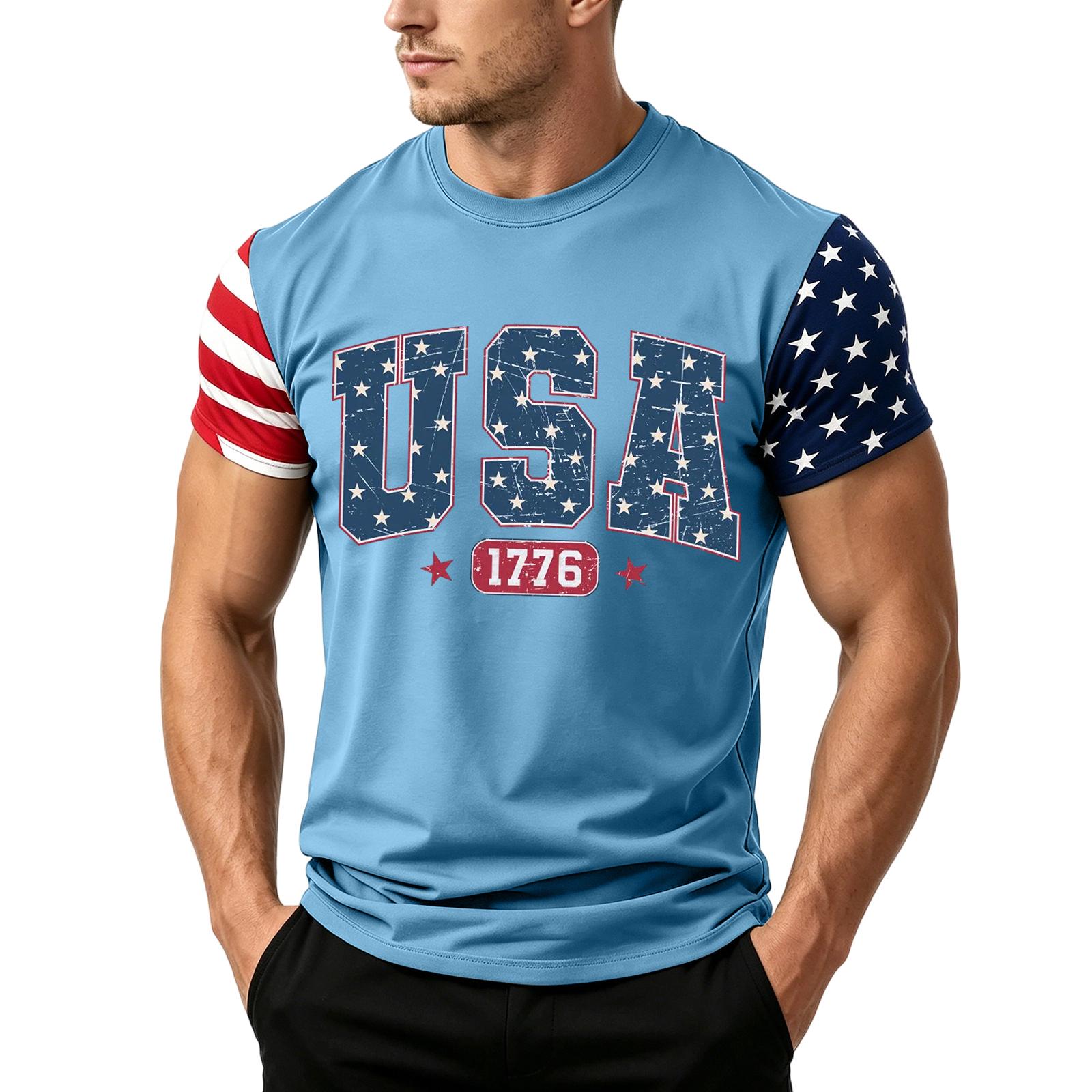 

Men s Loose Fit Casual Short Sleeve T Shirt with Flag Print Summer Daily Wear Lightweight Breathable Material Comfortable Design XXXL