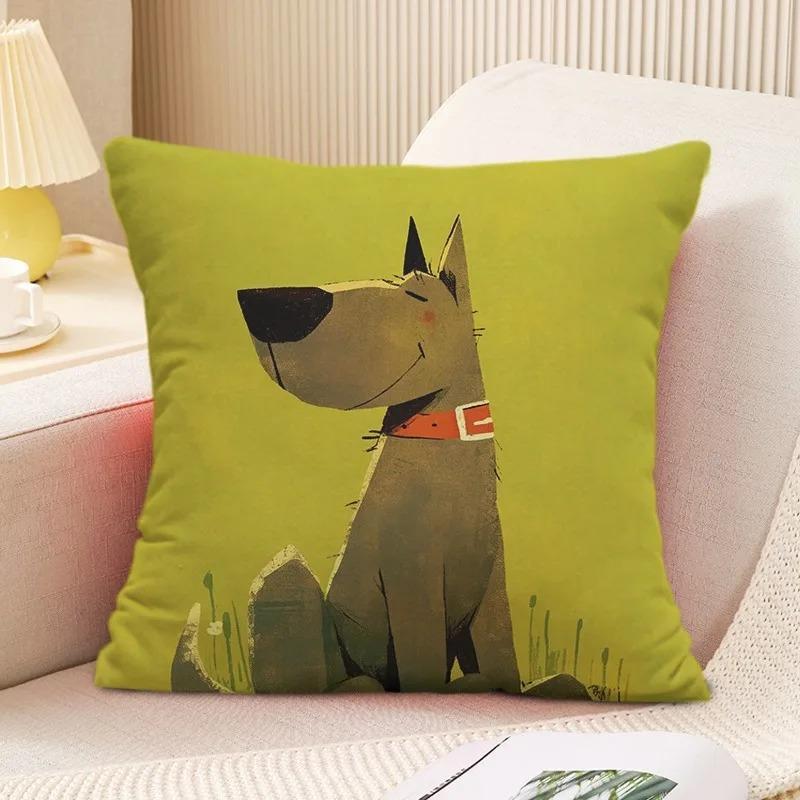 Art Illustration Dog Cushion Cover German Shepherd Doberman Peach Skin Throw Pillowcase For Sofa Living Room Home Decor 40X40Cm