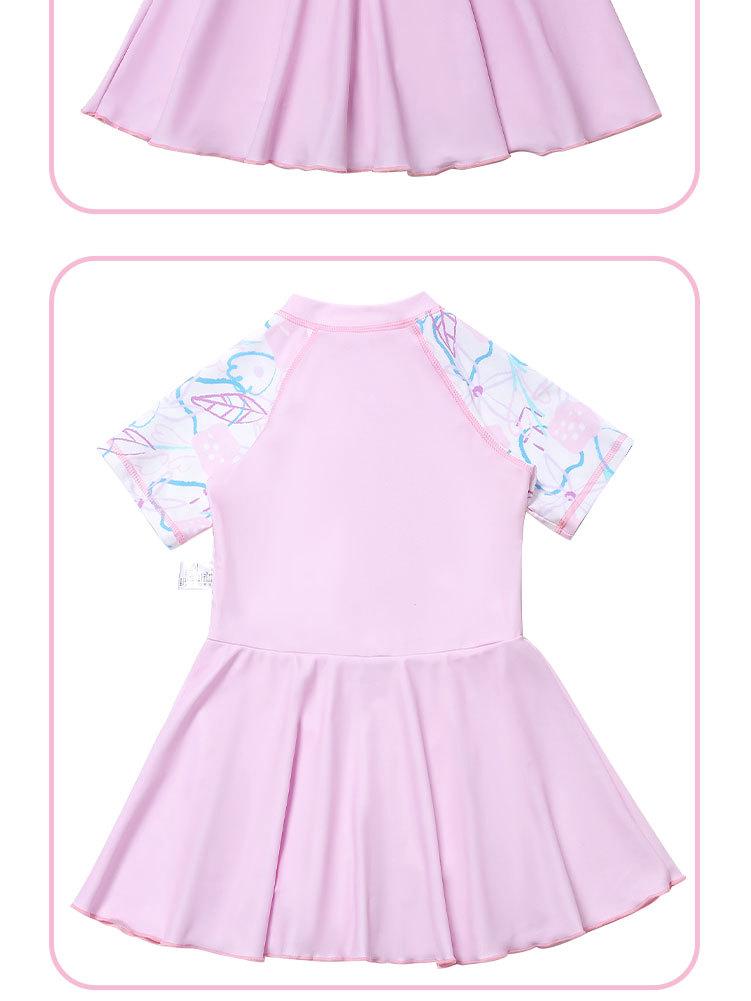 Girls' Rouge Pink Princess One-Piece Skirted Swimsuit - Quick-Dry, Sun Protection, Medium & Large Sizes