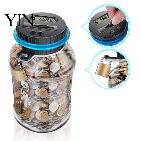 Educational Money Box for Children Digital Coin Bank with Intelligent Counting, Safety Padlock ABS Transparent Counter LCD Display Savings Jar,