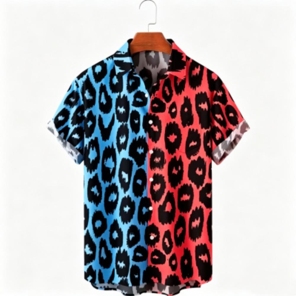 Summer Two Tone Leopard Printing Shirt Hawaiian Vacation Clothing Male Fashion Beach Style Shirt Daily Men s and Women s Shirt S