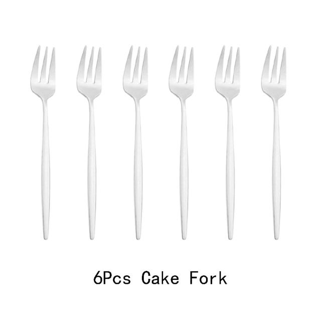 

6 шт./компл., набор золотых вилок, чайный торт, вилка для закусок, столовые приборы, зеркало, посуда из нержавеющей стали, десертная фруктовая вилка, набор столового серебра серебряный