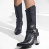 Mode Dam Mellanlårstövlar Mode Spetsiga Högklackade Läderstövlar Maillard-stil Damstövlar Retro Västerländska Cowboystövlar Riddarstövlar