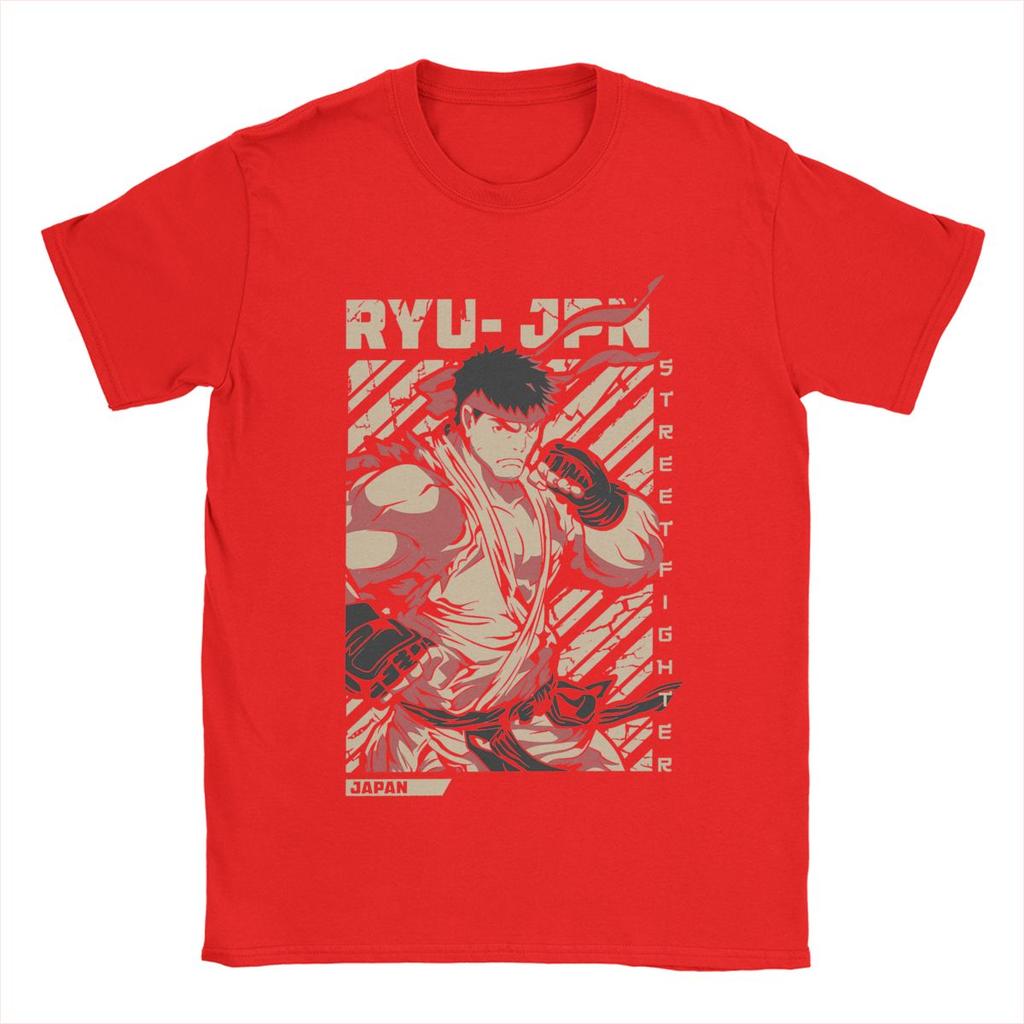 Ryu Streets Fighters T Shirts Men Pure Cotton Vintage T-Shirts Round Collar Game Tees Short Sleeve Clothing Plus Size