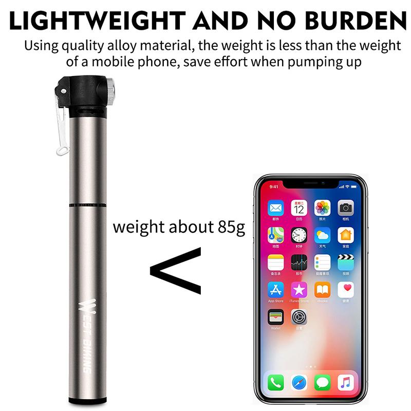 WEST BIKING 120PSI Bicycle Pump Hose Mountain Road Cycling Tire Inflator Schrader Presta Valve Alloy Portable Mini Bike Pump
