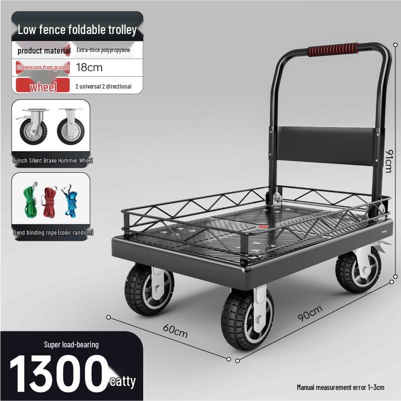 Foldable Flatbed Handcart with Fence - Lightweight and Convenient for Moving