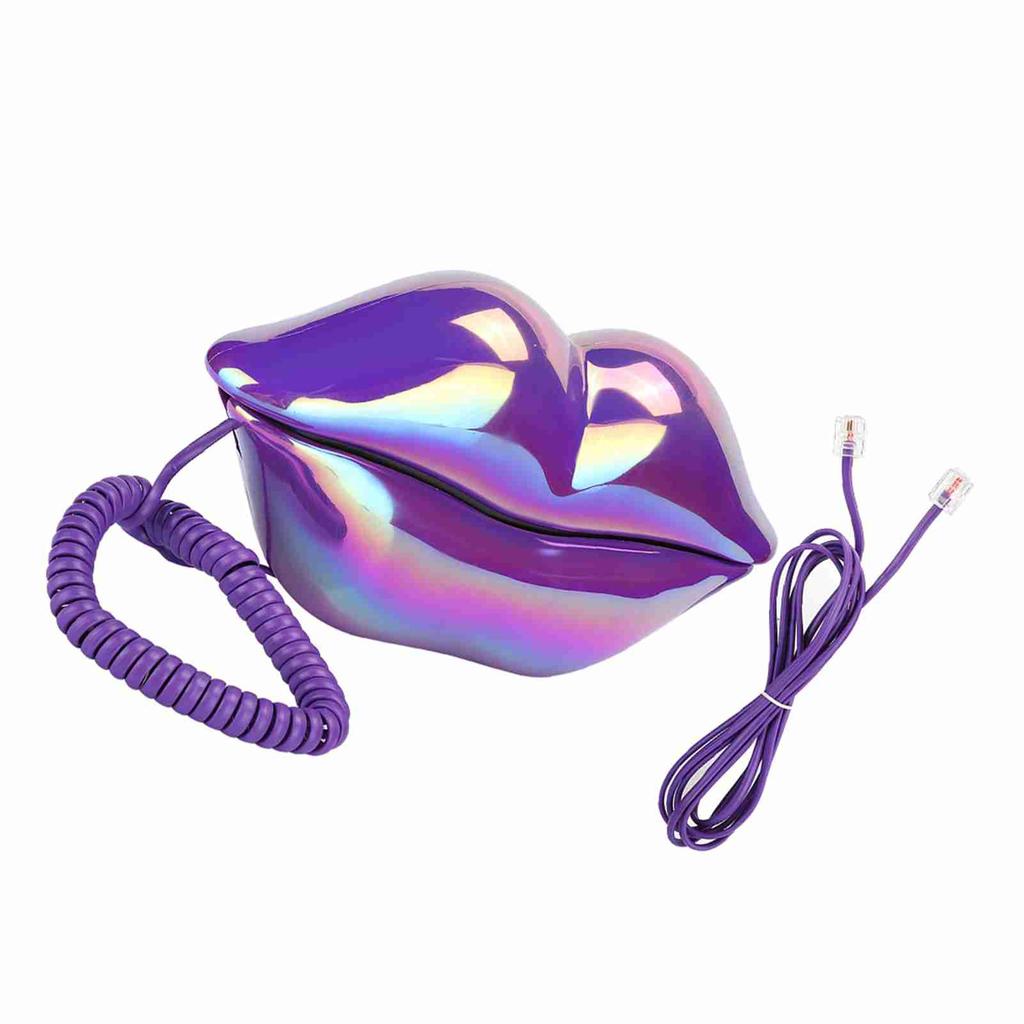Creative Purple Lips Telephone Electroplate Desktop Landline Phone for Home Office