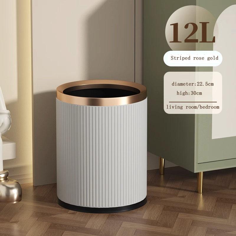 Quality Double Layer Leather Trash Can Metal Beautiful Waste Paper PU Basket Storage Bin for Bathroom  Bed Room