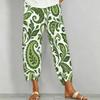 Women Plus Size Navy Blue Floral Paisley Printed Loose Cross Hem Cropped Pants With Pockets