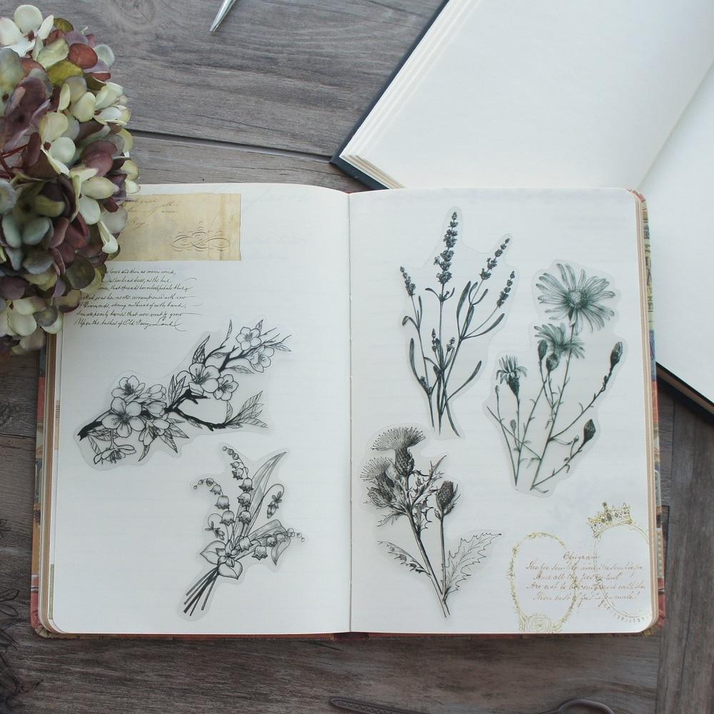 40 st Pennateckning Liljekonvalj Persikablomning Blombukettstil Transparent klistermärke Scrapbooking Gör-det-själv Presentdekoration Tag