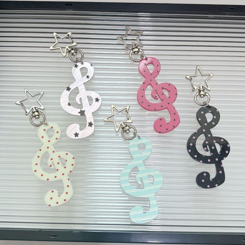 Fashion Vintage Keychain Organizer Retro Polka Dot Striped Music Note Star Bag Charm Cute Ins Keyring Holder Cute Funky Gift
