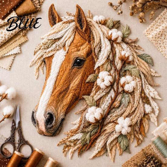 Creative Needlework Supplies Art Sewing Fabric DIY Patchwork Kit Floral Horse Flower Theme Kit