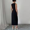Women's Black Maxi Dresses 2025 Spring Summer Fashionable Sexy Bow Round Neck Side Slit Slimming Sleeveless Tight Party Dress
