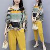 2 Piece Sets Women Casual Tops and Pants Summer Simple Style Vintage Embroidery Loose Female Suit