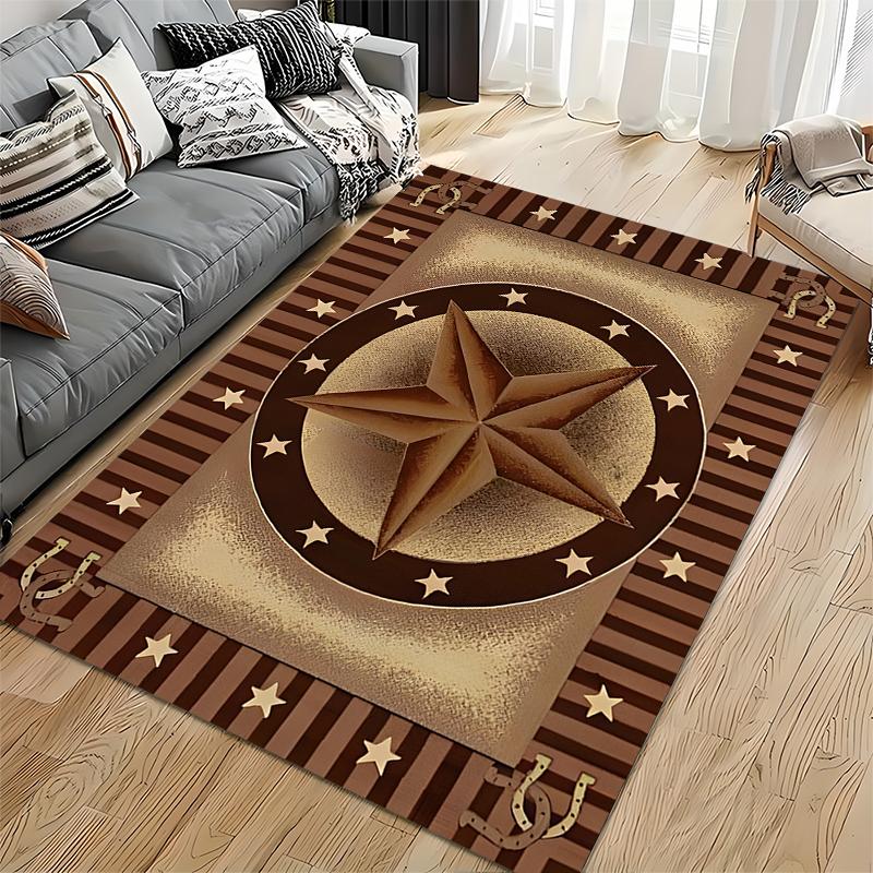 Western-style star and horseshoe design rug Non-slip rug suitable for living room and bedroom sofas
