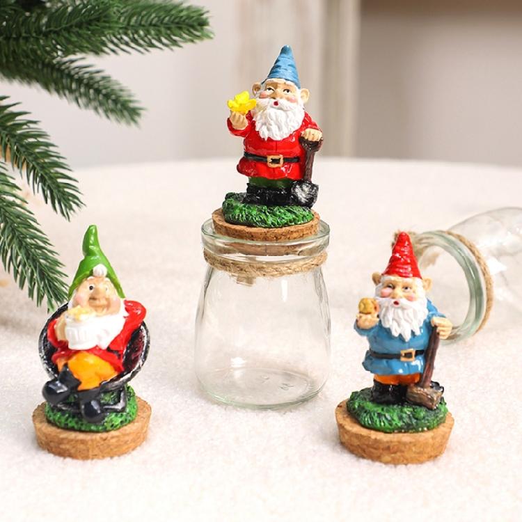 Christmas Themed Resins Dwarf Gnomes Figurine Candy Jar Glass Cookie Food Storage Container Table Decors Ornament Gift