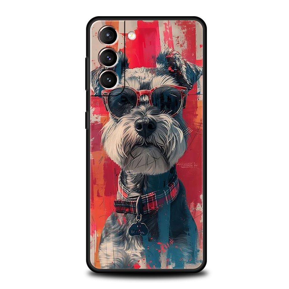 Cartoon Schnauzer Dog Phone Case For Samsung Galaxy S24 S23 S22 S20 Ultra S21 FE 5G S10 S9 Plus S10E S8 Soft Silicone Cover
