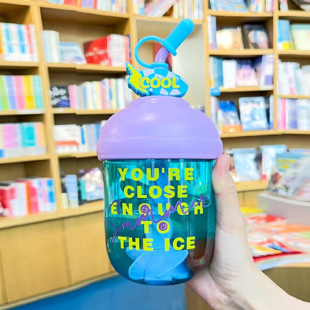 

Plastic Straw Water Bottles 600ml Whey Protein Shaker Bottle Creative Drinking Cup фиолетовый