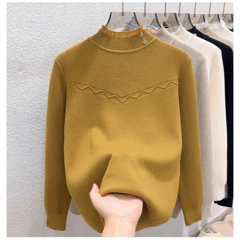 Women's Sweater Autumn/Winter Plush Warm Sweater Stylish Casual Half High Collar Knitted Sweater