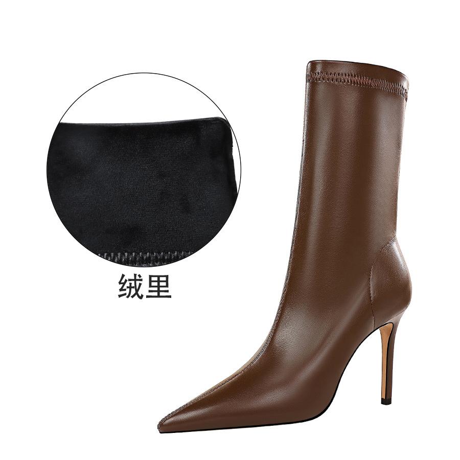 

Winter fashion simple thin heel high heel pointed sexy thin short boots women thin boots 40