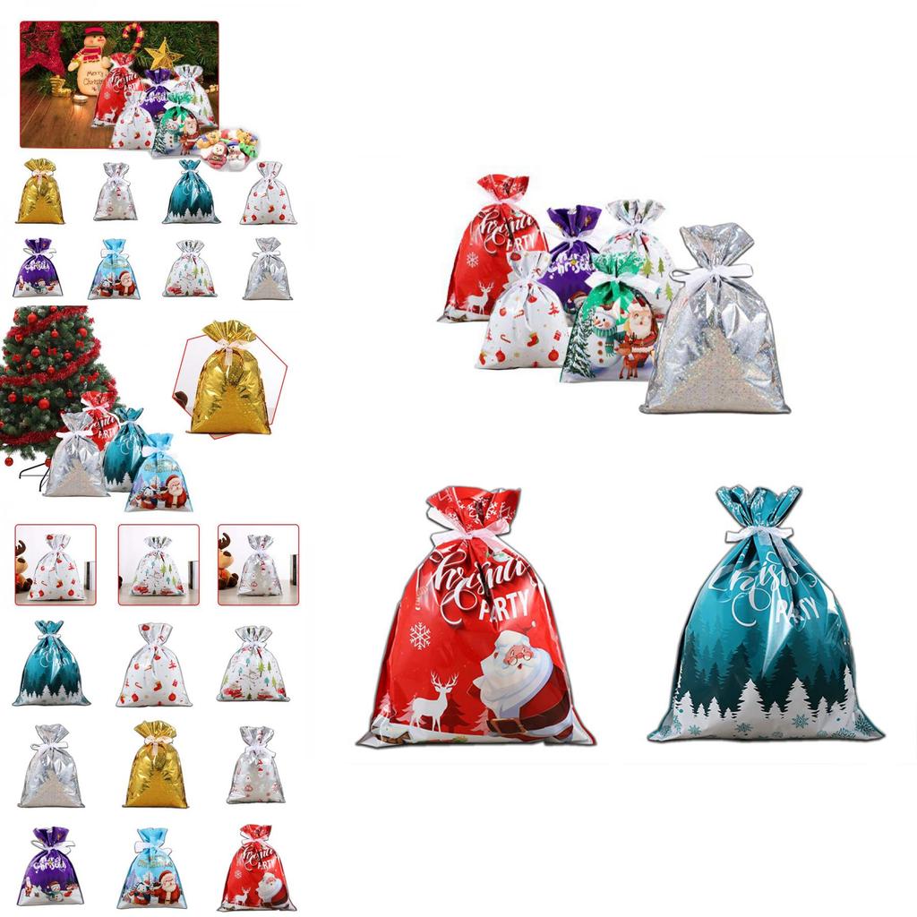 Adorable Large Christmas Gift Bag Set With Ribbon Perfect For Holiday Candy Storage And Wrapping Needs