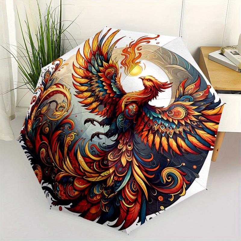 1pc Flaming Phoenix Pattern Automatic Opening and Closing Umbrella - Small Umbrella Suitable for Various Occasions A064