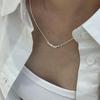 Su Chuang S925 Sterling Silver Snake Bone Square Pendant Necklace for Women - Simple Polygonal Clavicle Chain