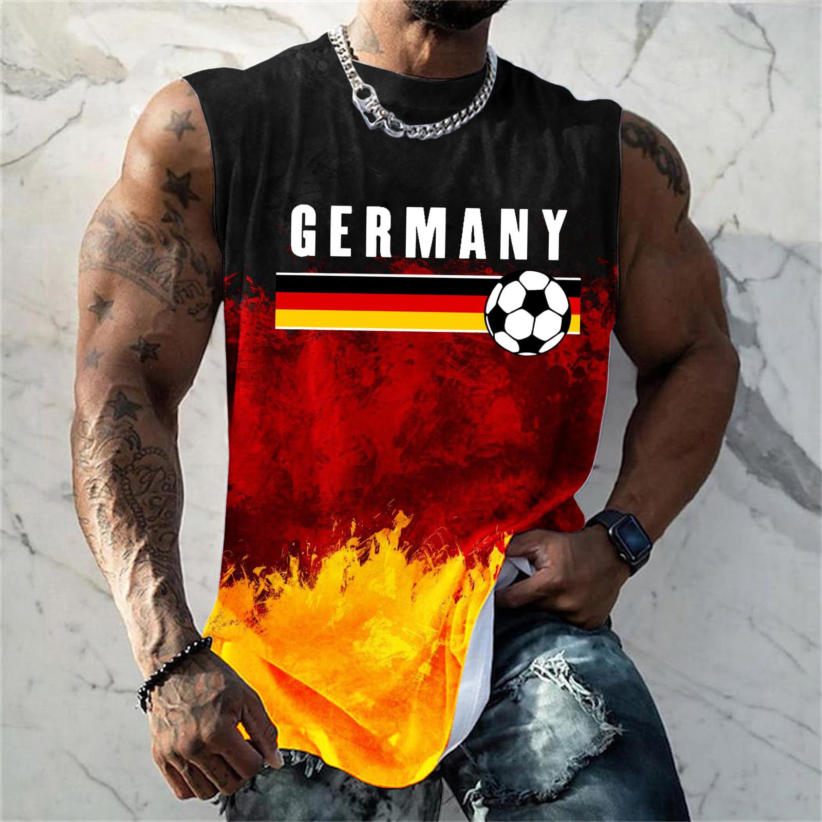 

Men s Printed Tank Top Casual Sports Loose Sleeveless Vest L чёрный