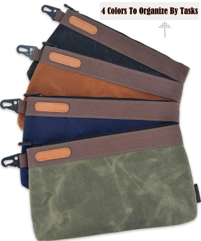 Spacious 12x1x8 Inch Waxed Canvas Tool Pouch with 30% Extra Capacity Secures Full Size Tools Heavy Duty Construction