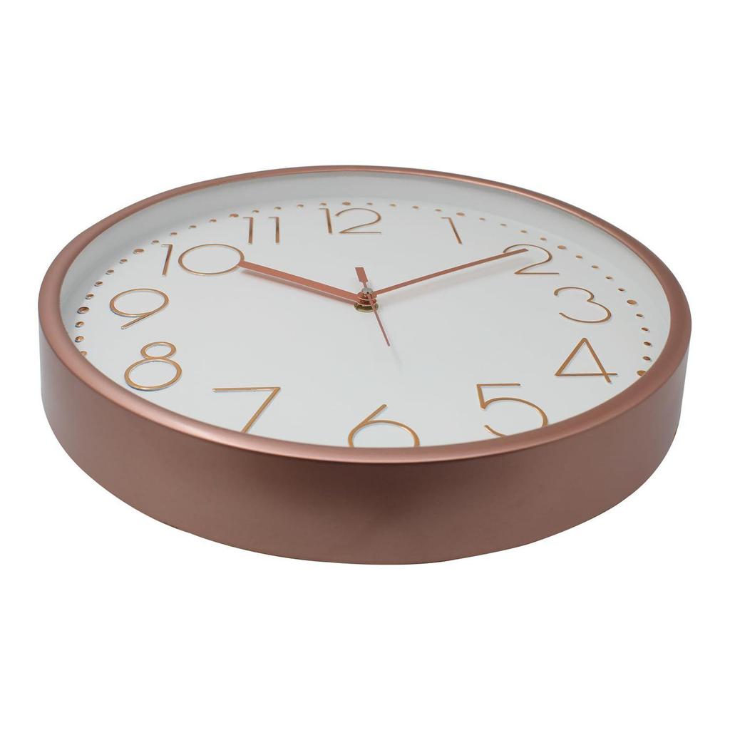 Embossed Metallic Analog Wall Clock, Silent Sweep, Numeric Time Indicator (12 Inches, Copper and White)