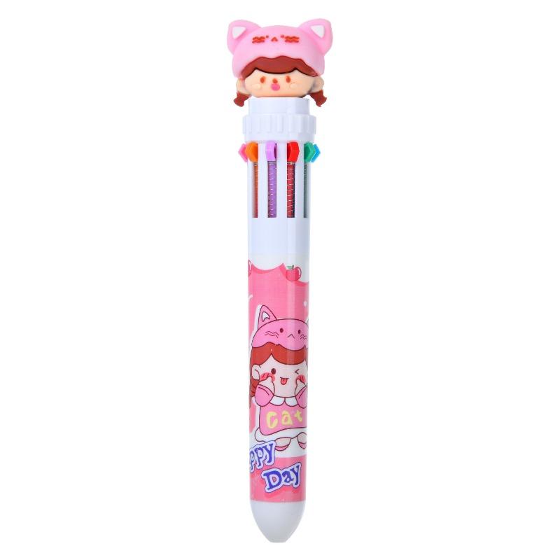 1Pc10 Colors Cute Cartoon Ballpoint Pen Kawaii Multi-Color Writing Supplies Notes Paintings Hand-Held Pens Student Gift