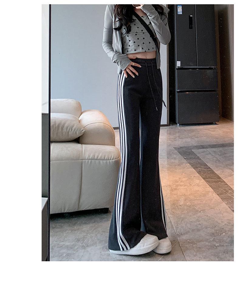Mamba Cotton Casual Flare Pants - Women's High-Waist Striped Sport Trousers (2024 Autumn/Winter Collection)