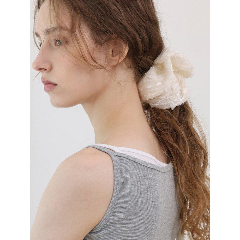 

Кружевной Цветочный Полосатый Скранчи_Большой_Бежевый